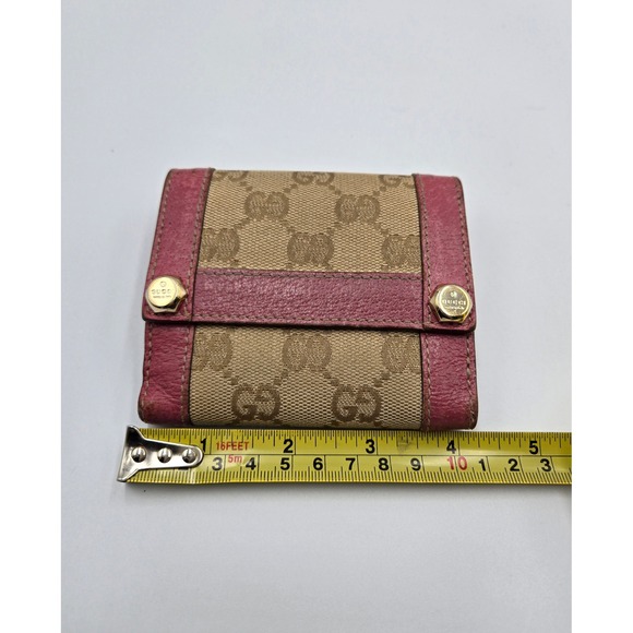 Gucci GG Canvas Pink Leather Trim Trifold Wallet Small Preowned Designer - Picture 9 of 11